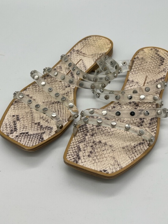Dolce Vita Shoes - Dolce Vita Studded Clear-Strap Snake Print Slide Sandals - Nude